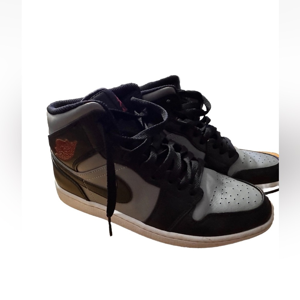 Jordan 1 Mid Shadow Black and Gray Athletic Shoes